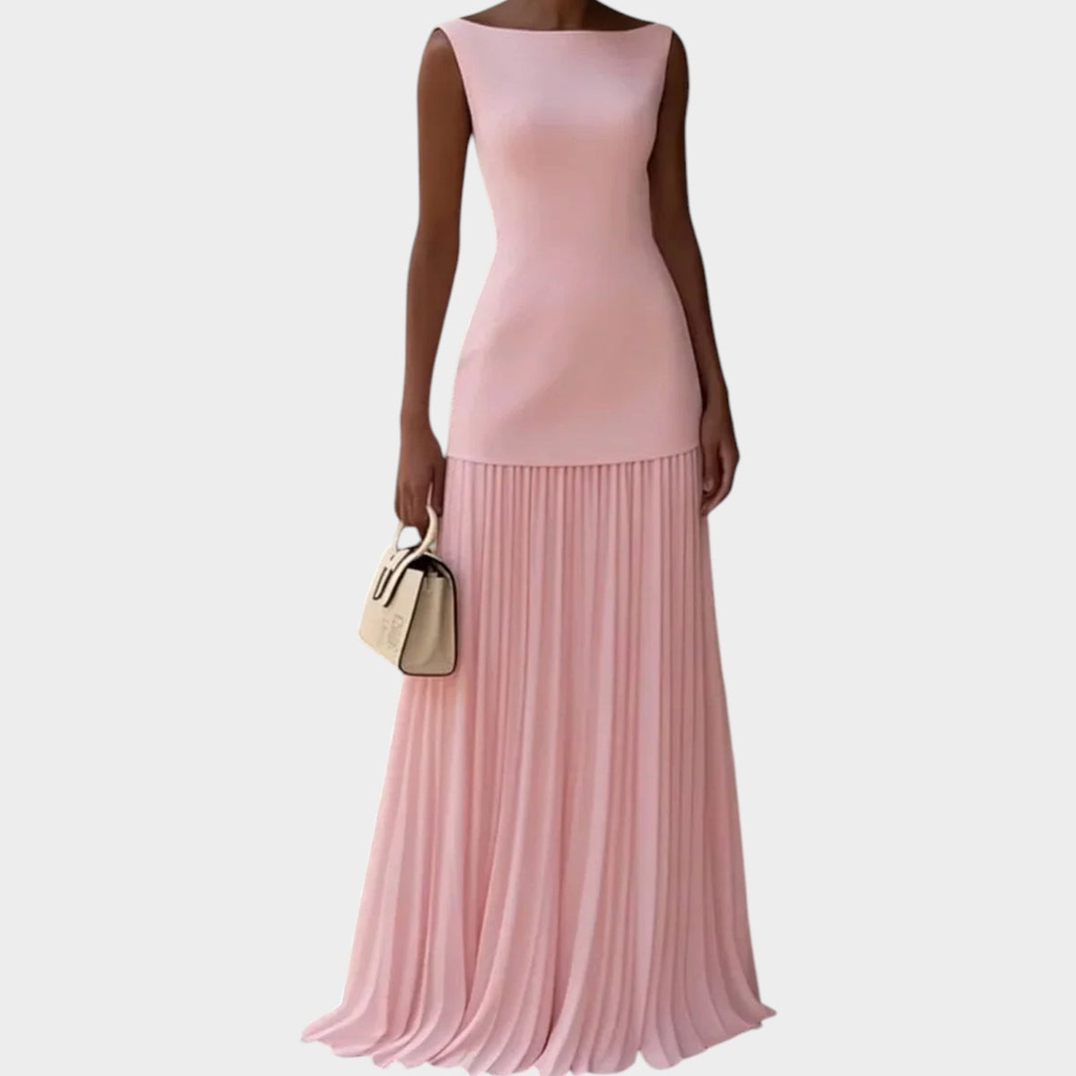 Women’s Sleeveless Maxi Dress with Structured Bodice and Pleated Skirt