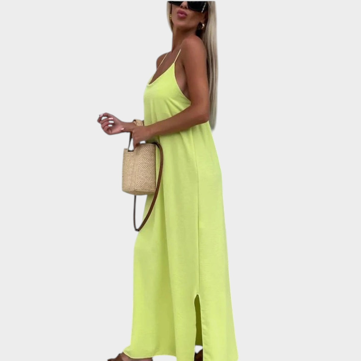 Women’s Summer Maxi Dress with Spaghetti Straps, Relaxed Fit and Side Slit