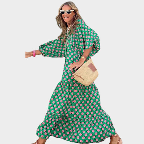Women’s Polka Dot Maxi Dress with Boho Style and Regular Fit