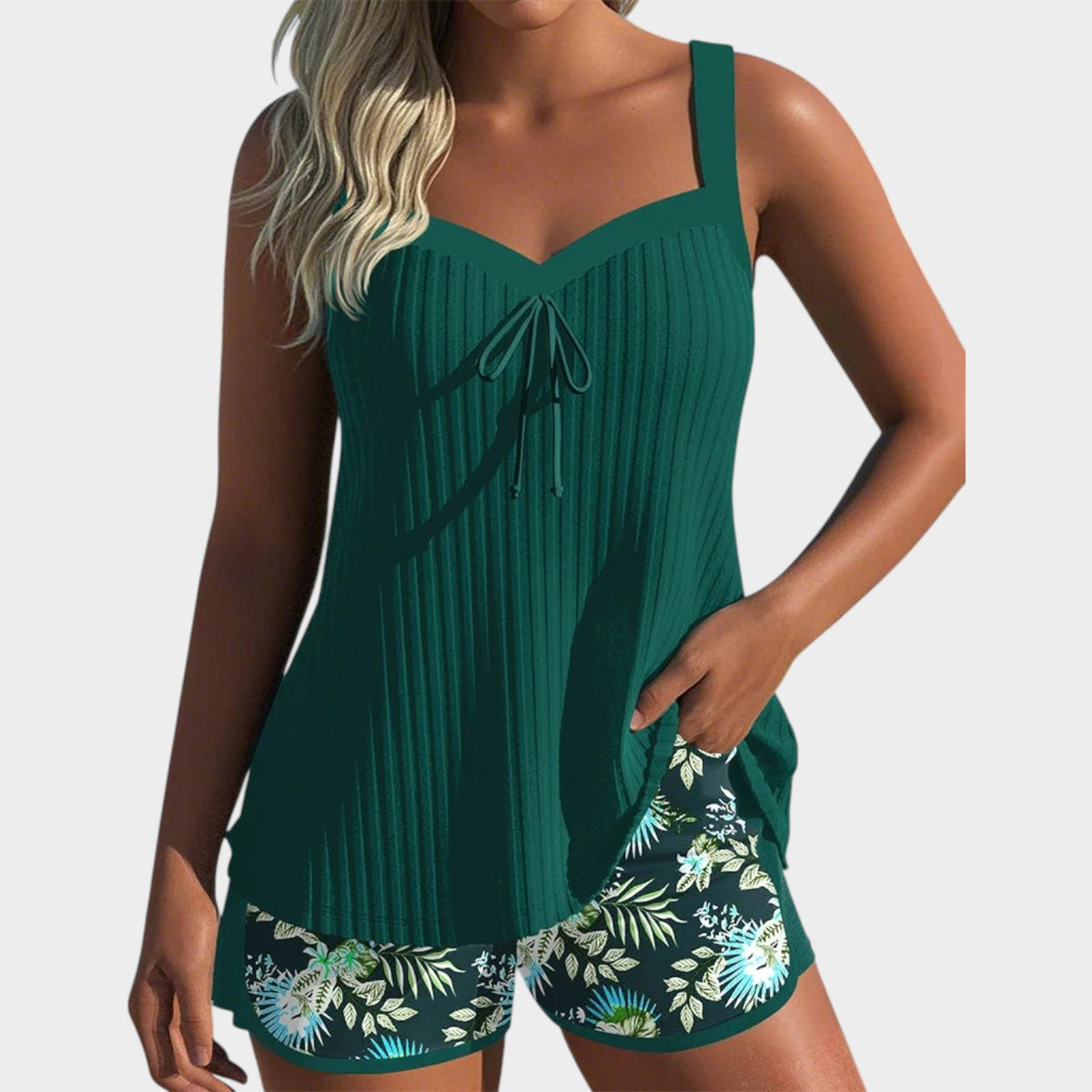 Women’s Tankini Set Floral Print Sleeveless Two-Piece Swimwear