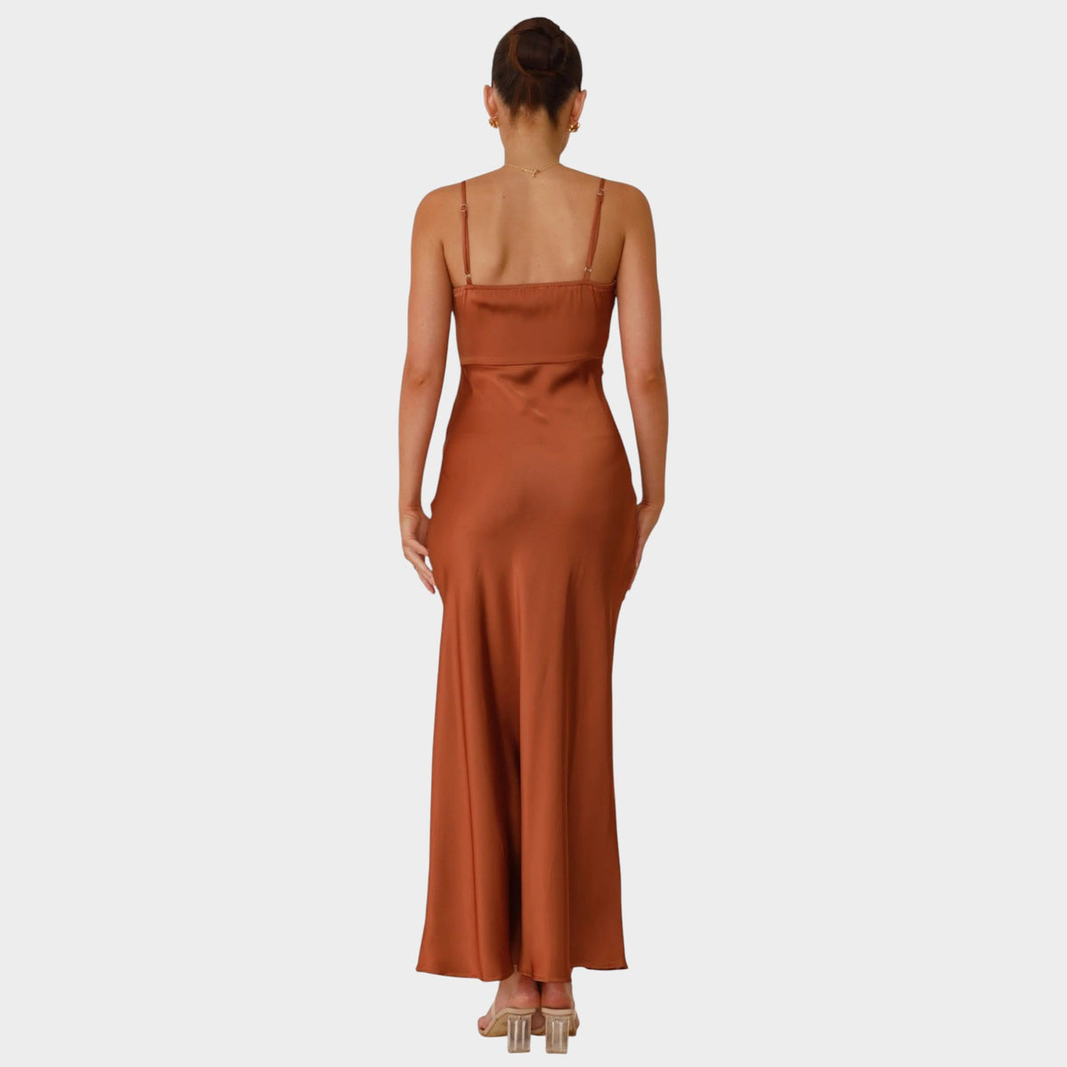 Women’s Satin Maxi Dress with Adjustable Straps and Side Slit