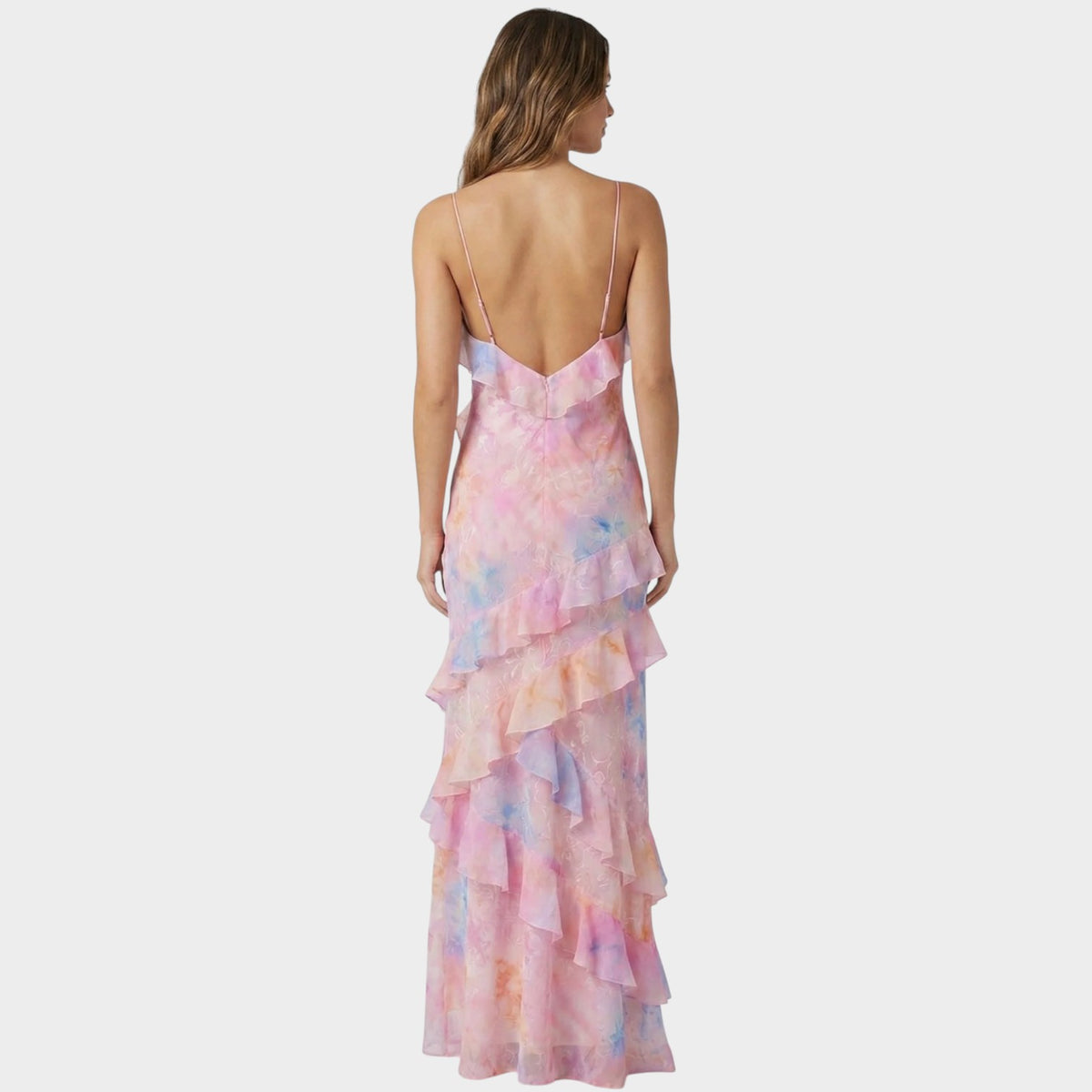 Women’s Floral Maxi Dress Ruffle Layers V-Neck Thin Straps