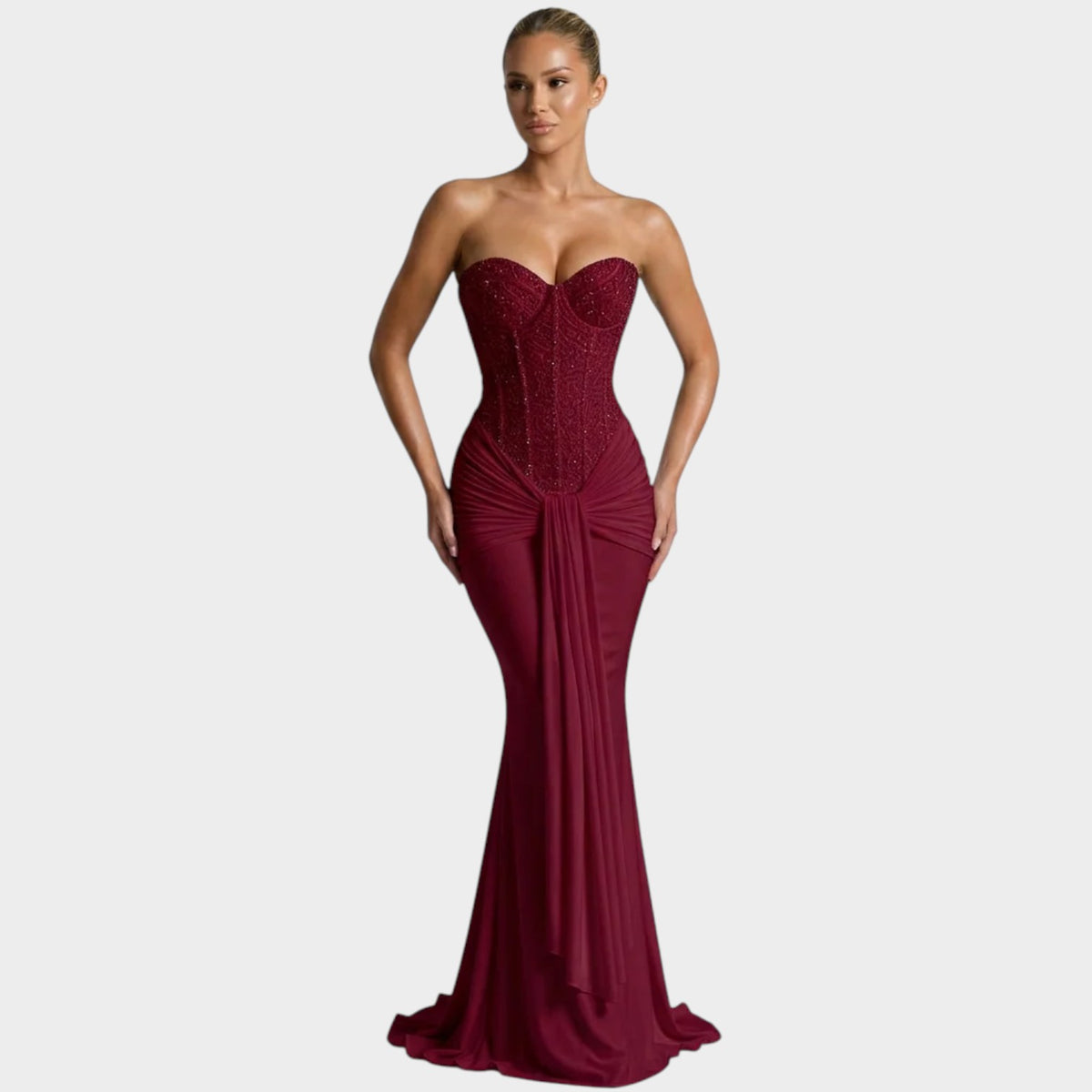 Women’s Strapless Sequin Maxi Dress with Draped Skirt