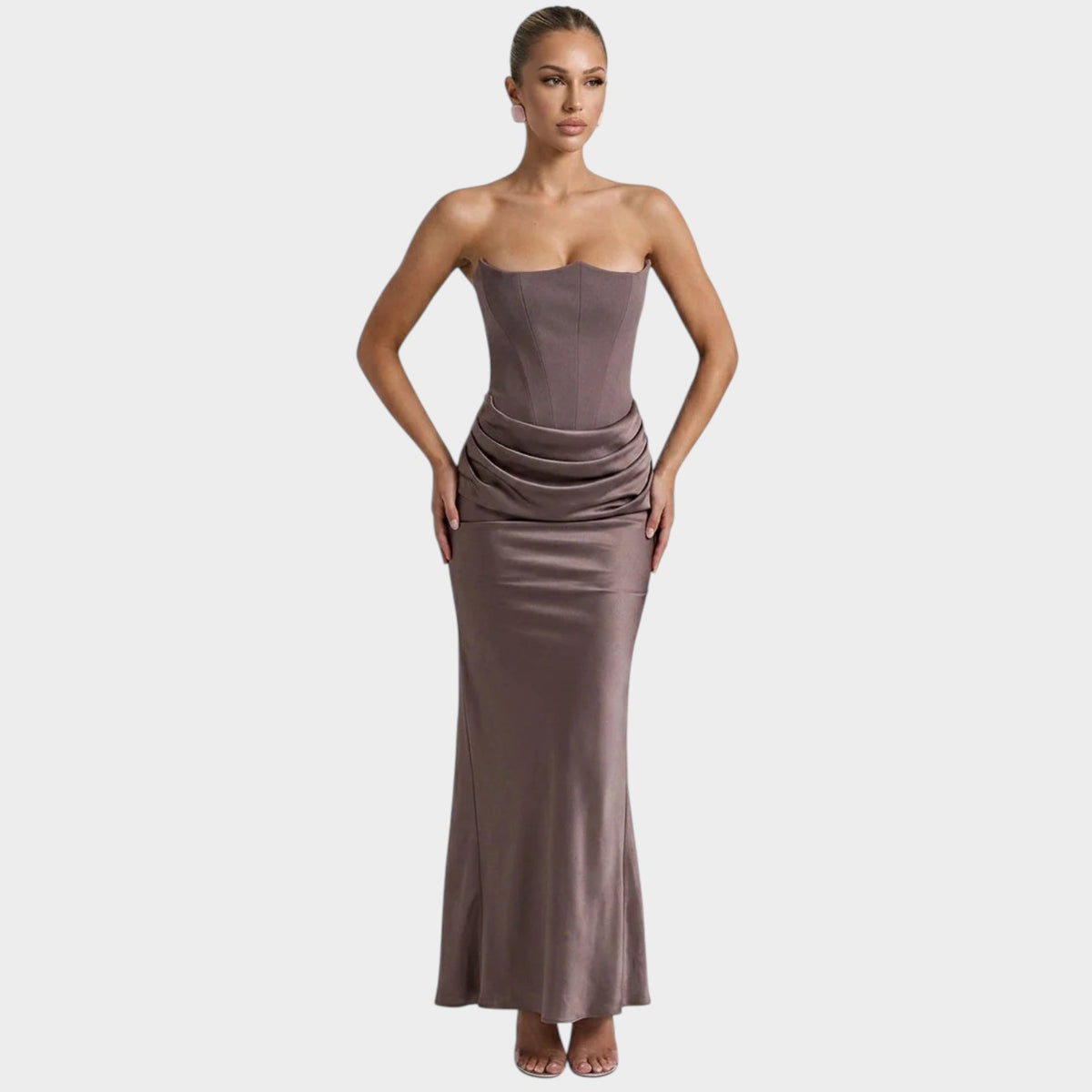 Women’s Strapless Corset Maxi Dress with Satin-Look Skirt