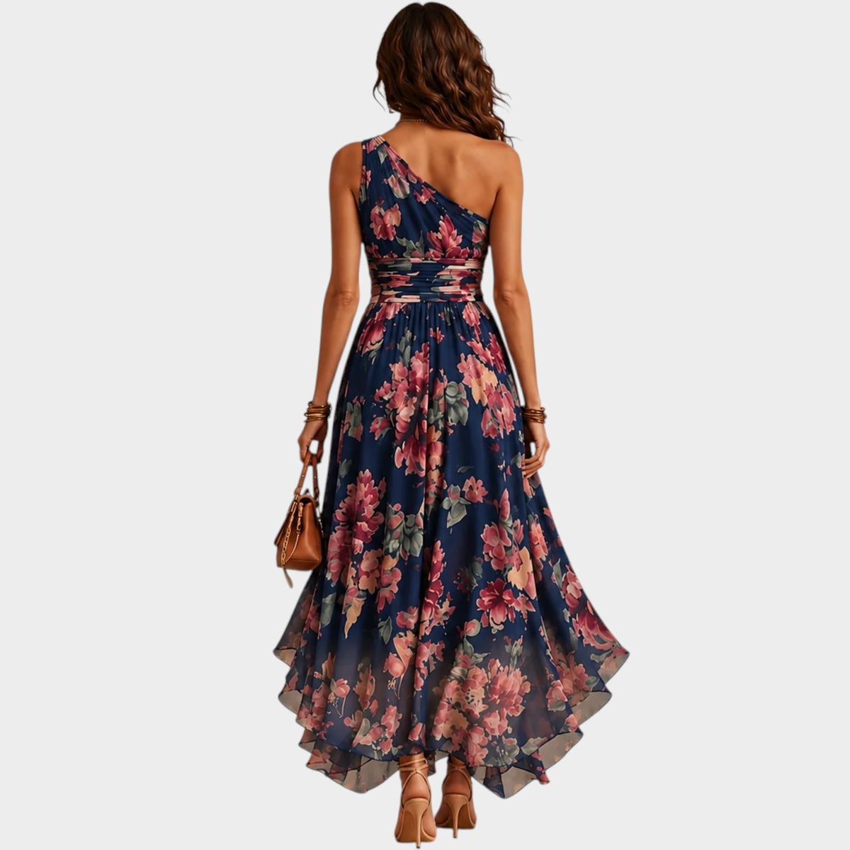 Women’s Floral Chiffon Maxi Dress with Crossover Waist and Asymmetric Hem