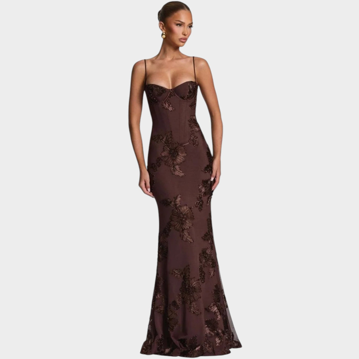 Women’s Floral Embroidered Maxi Dress with Spaghetti Straps and Sweetheart Neckline