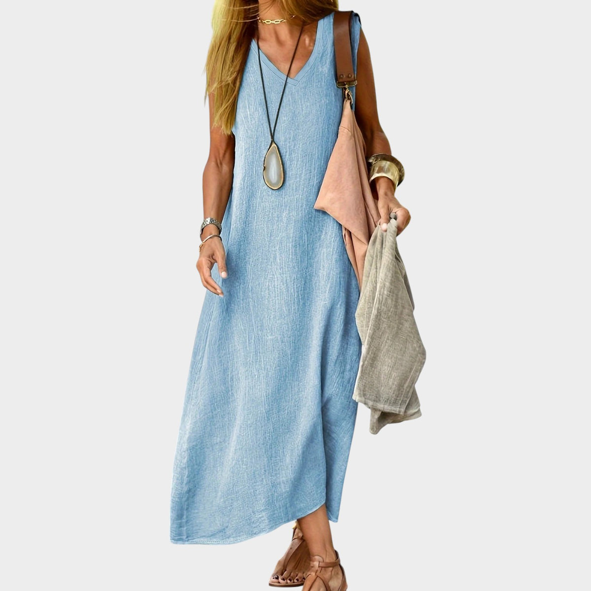 Women’s Sleeveless V-Neck Maxi Dress with Relaxed Fit