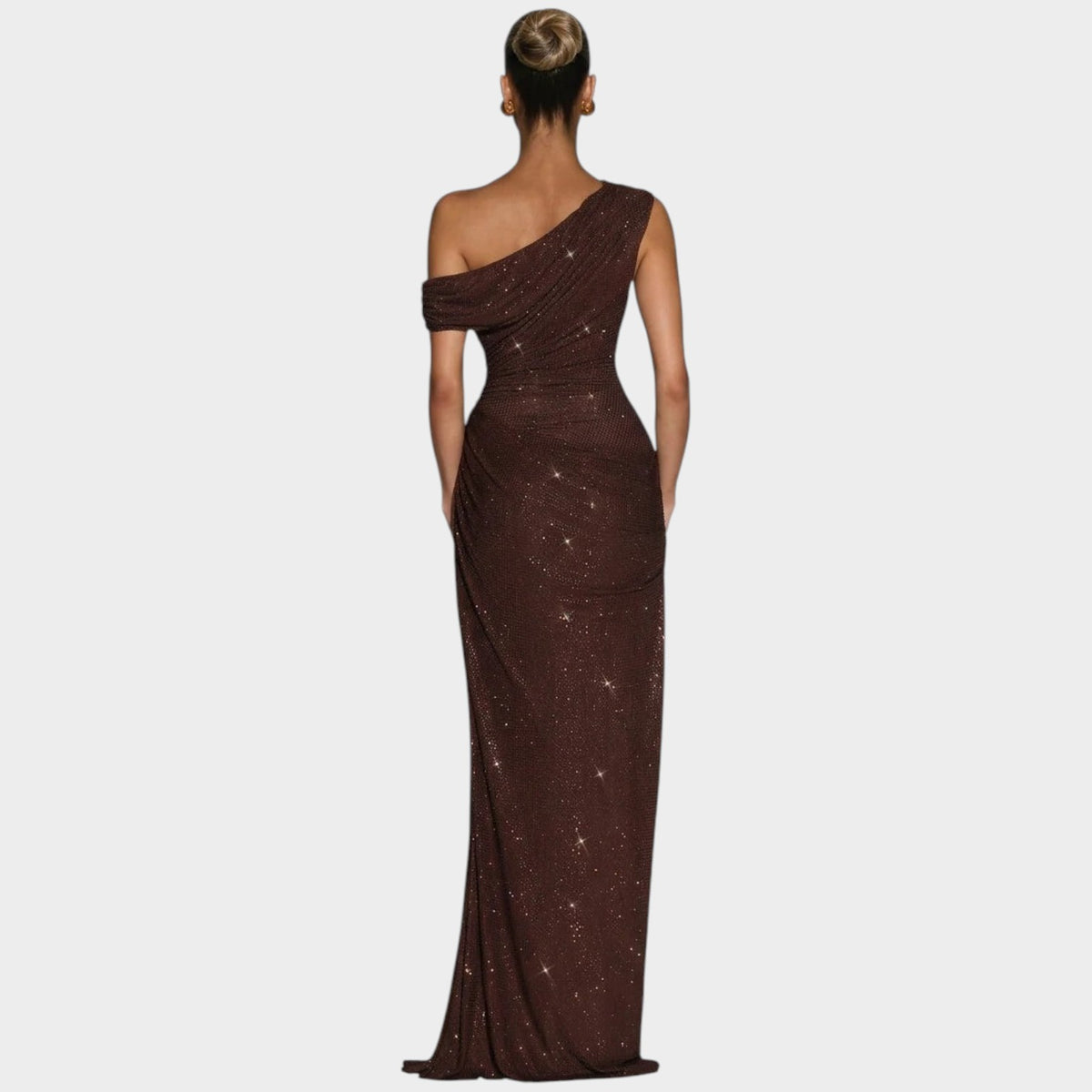 Women’s One-Shoulder Ruched Maxi Dress with Sequin Finish