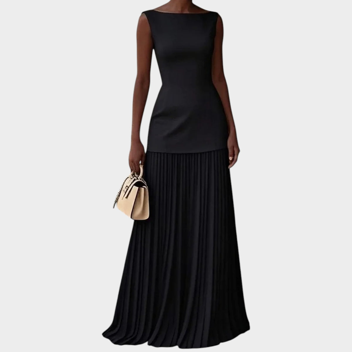 Women’s Sleeveless Maxi Dress with Structured Bodice and Pleated Skirt