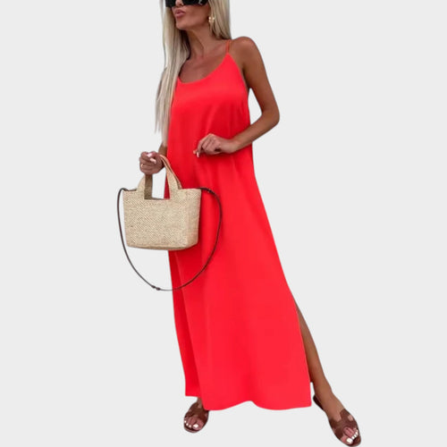 Women’s Summer Maxi Dress with Spaghetti Straps, Relaxed Fit and Side Slit
