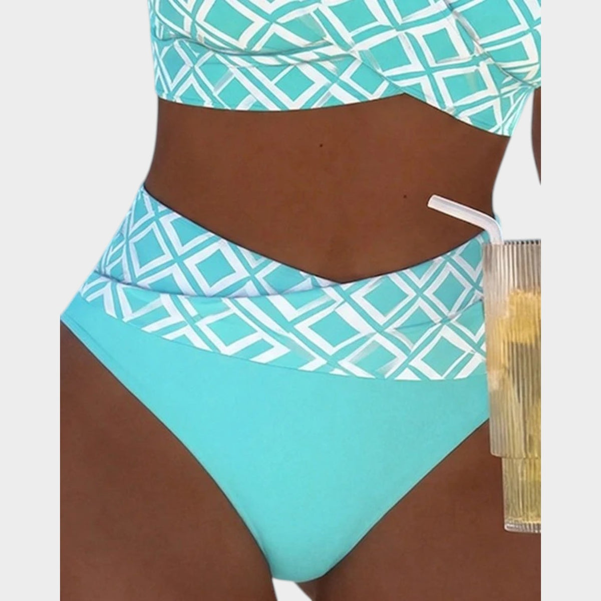 Women’s Bikini Set Check Print Wireless Bra High-Waisted Bottoms