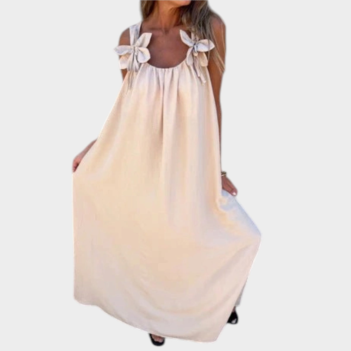 Women’s Floral Maxi Dress with U-Neckline and Fitted Silhouette
