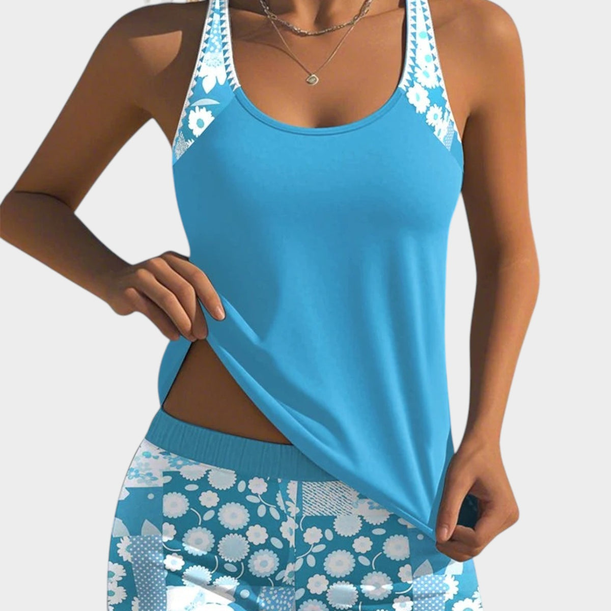 Women’s Tankini Set Sleeveless Top Printed Shorts Polyester Elastane