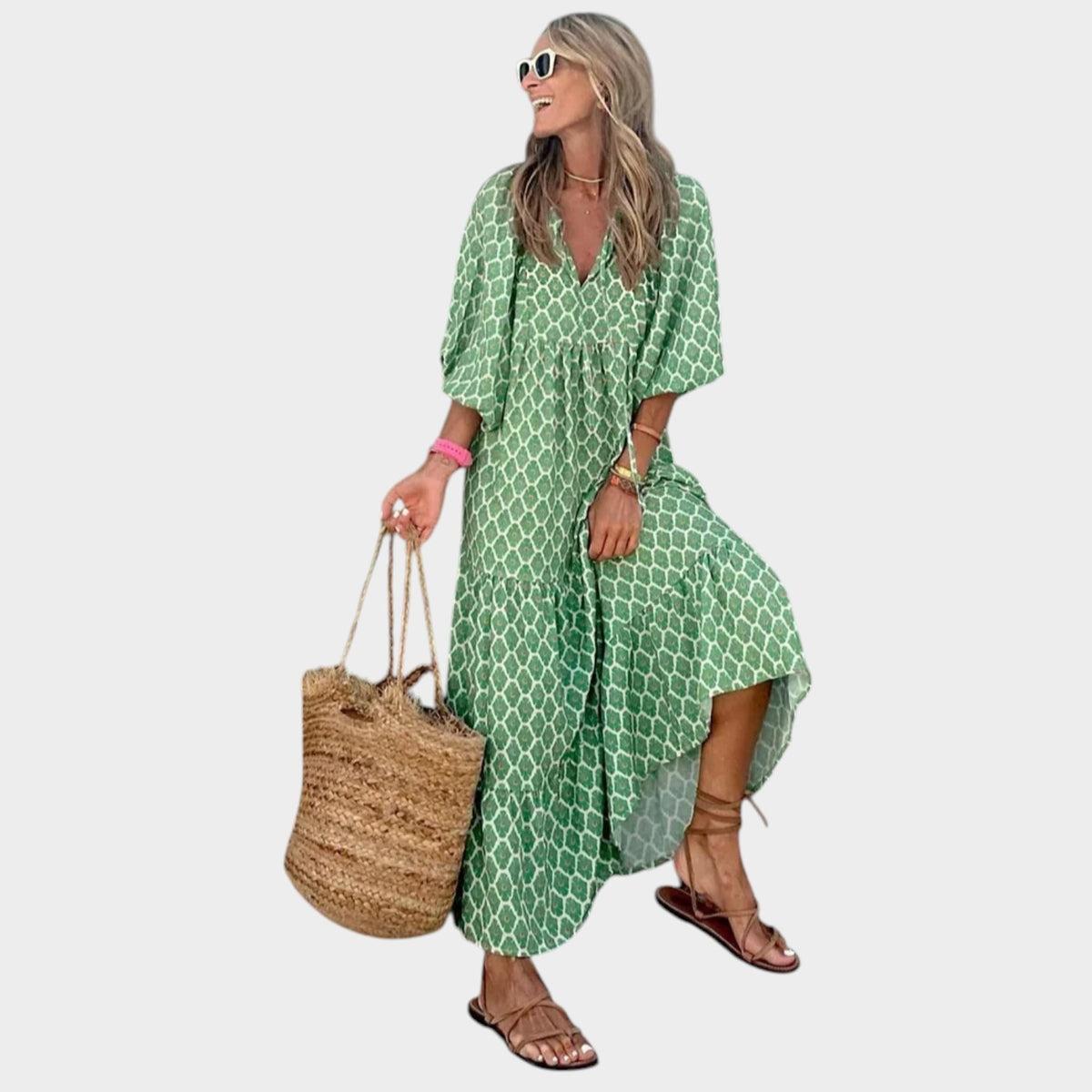 Women’s Polka Dot Maxi Dress with Boho Style and Regular Fit
