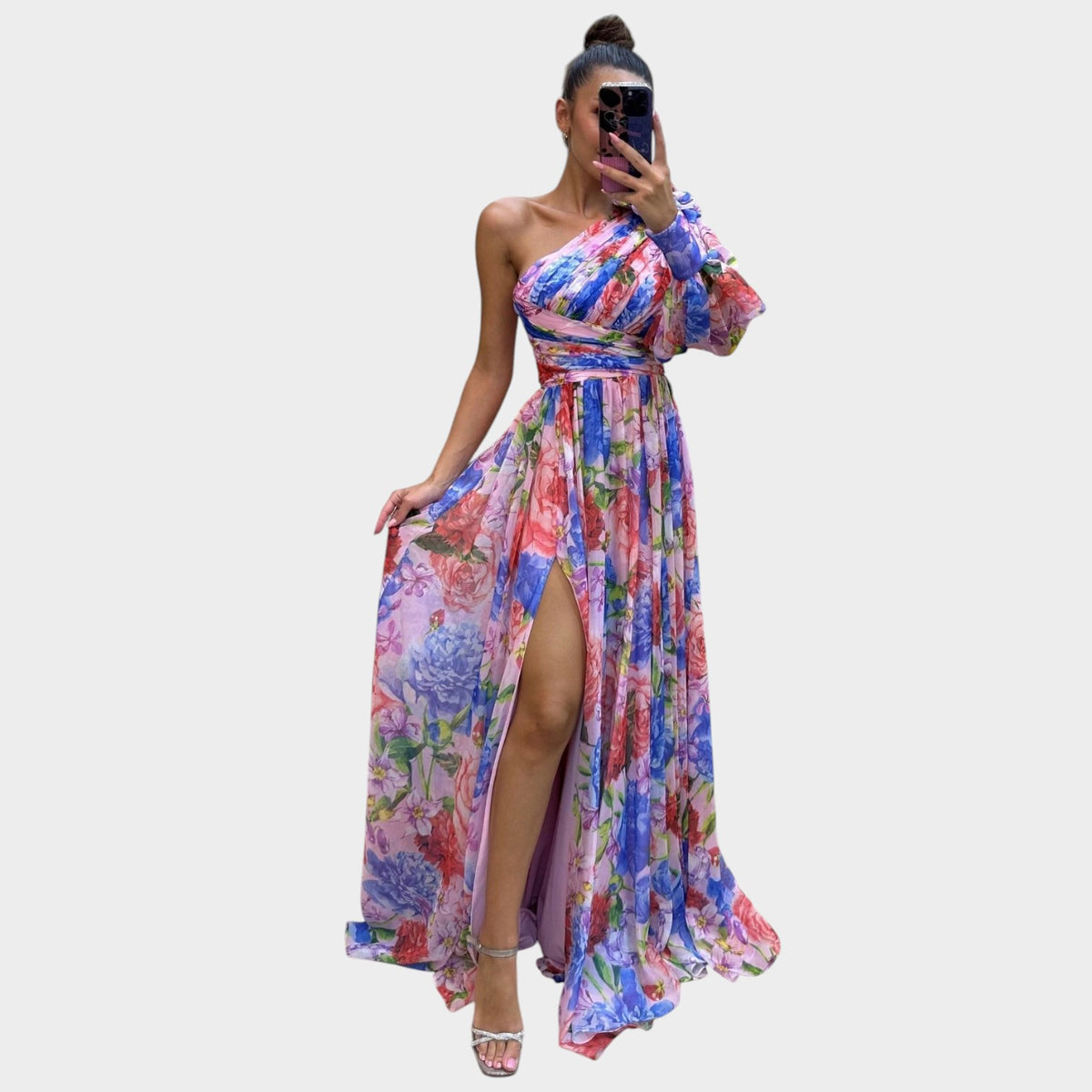 Women’s One-Shoulder Maxi Dress with Draped Waist and High Side Slit