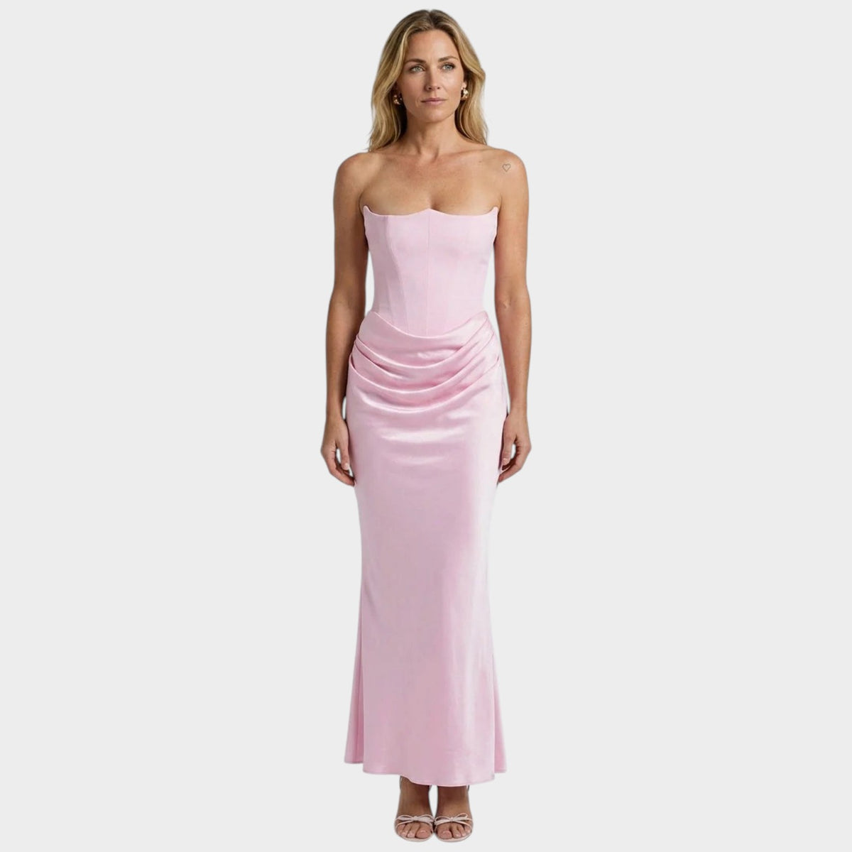 Women’s Strapless Corset Maxi Dress with Satin-Look Skirt