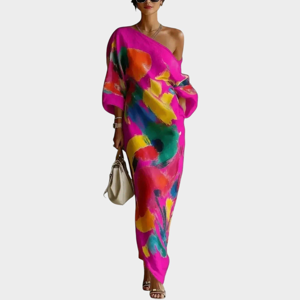 Women’s One-Shoulder Maxi Dress with Abstract Print