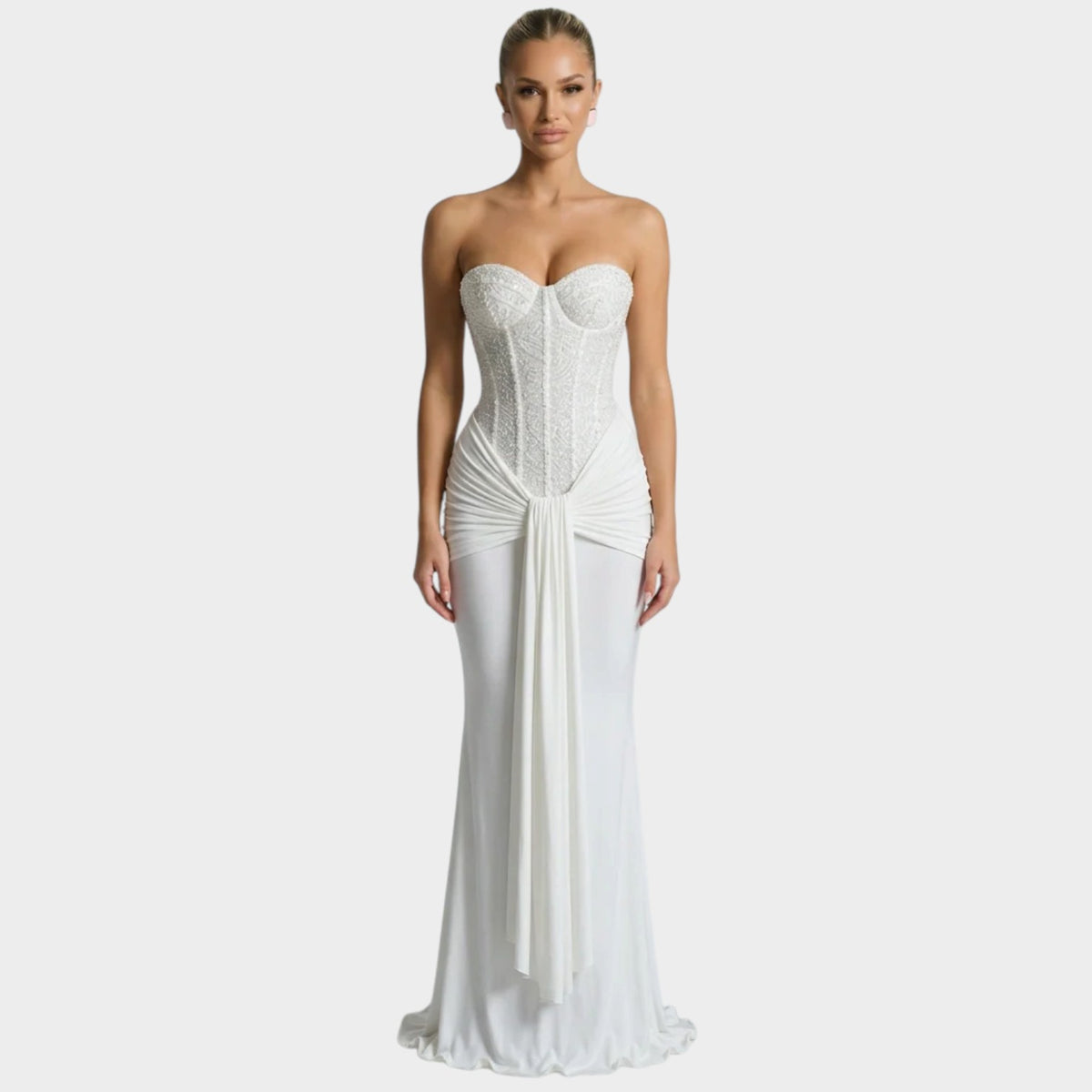 Women’s Strapless Sequin Maxi Dress with Draped Skirt