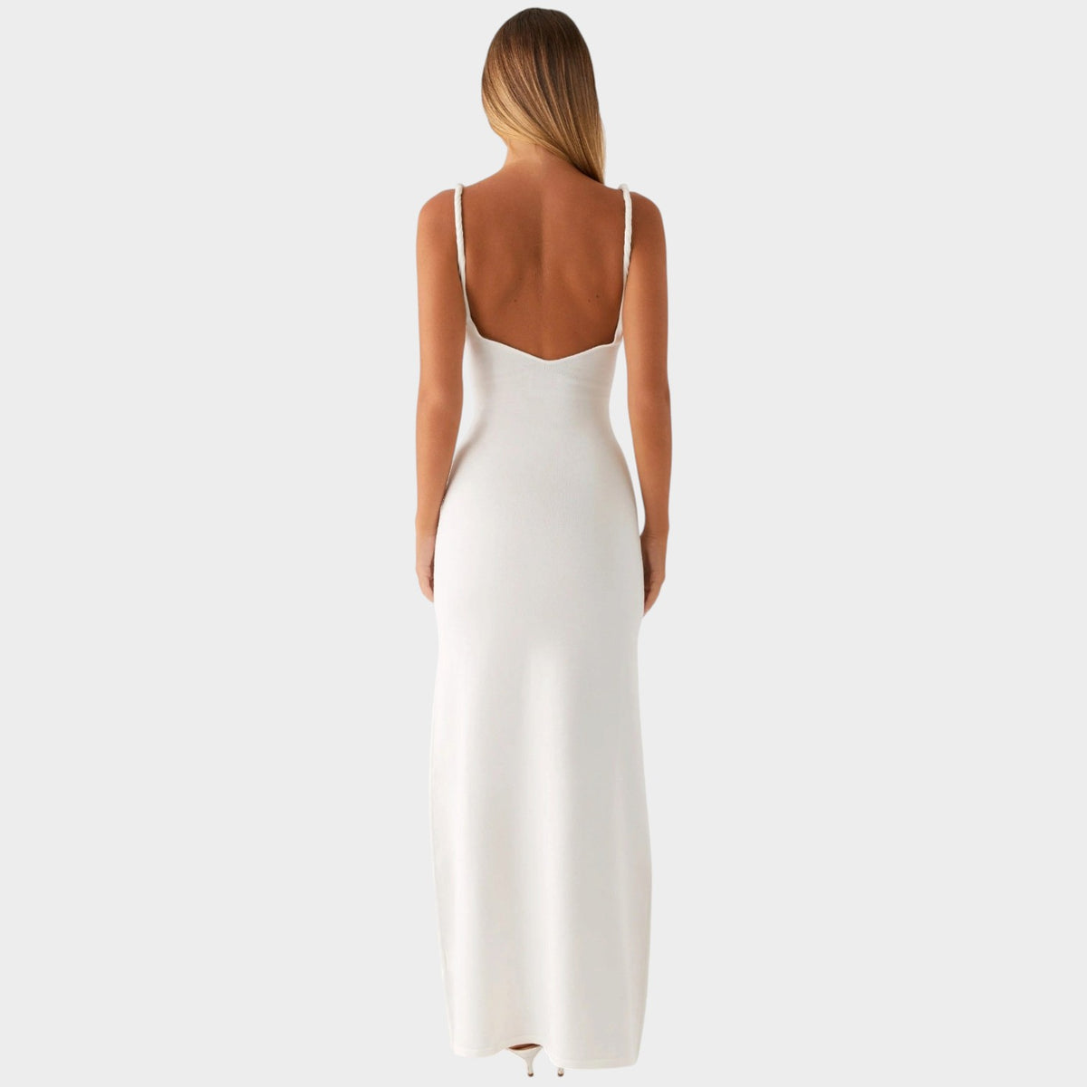 Women’s Maxi Dress with Twisted Shoulder Straps and Plunge V-Neck