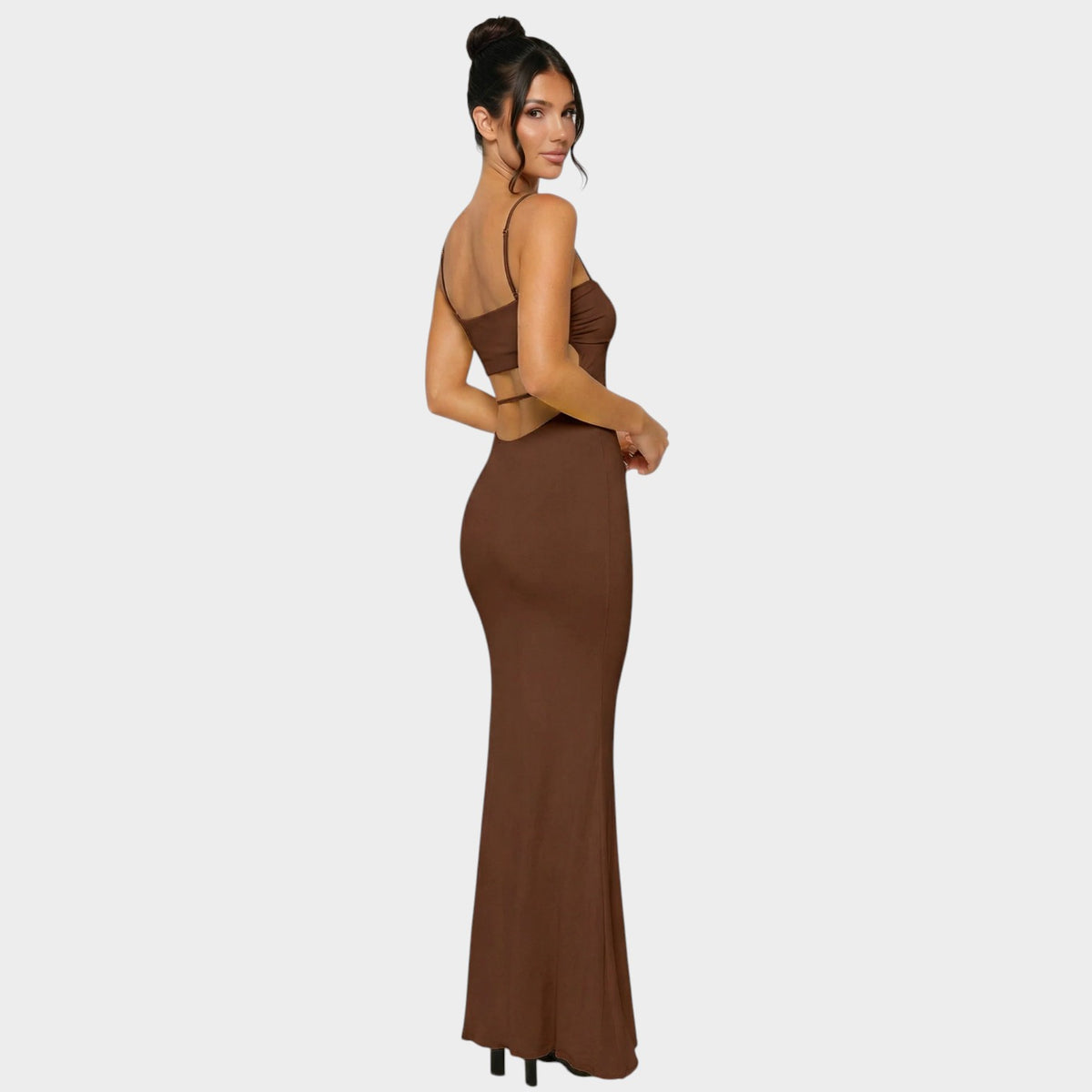 Women’s Bodycon Maxi Dress with Thin Straps and Side Cut-Out Detail