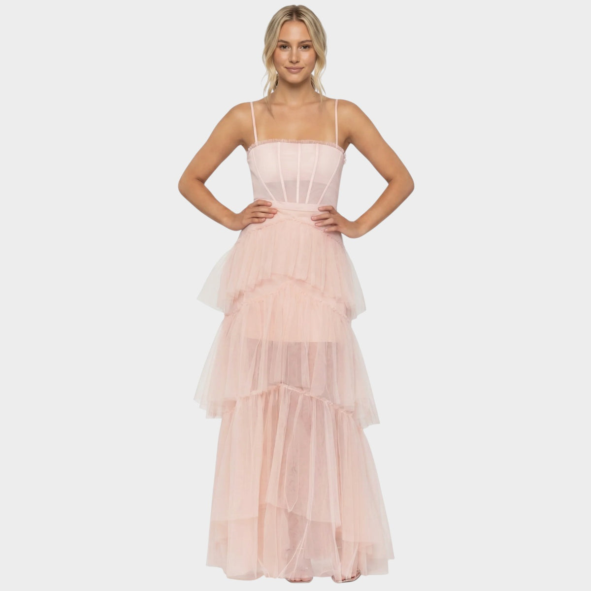 Women’s Mesh Corset Maxi Dress with Spaghetti Straps
