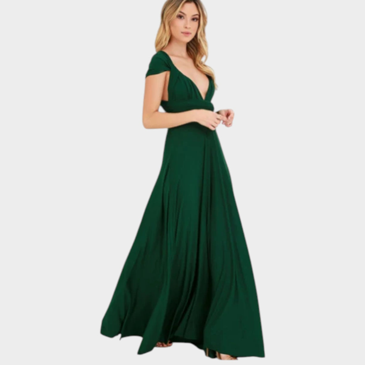 Women’s Convertible Maxi Wrap Dress with Deep V-Neck and Open Back