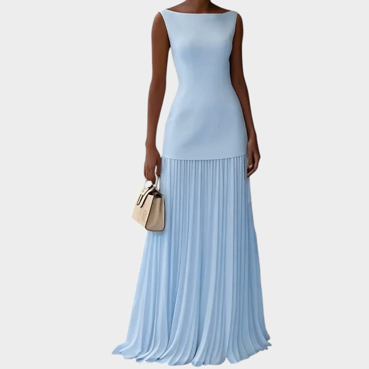 Women’s Sleeveless Maxi Dress with Structured Bodice and Pleated Skirt