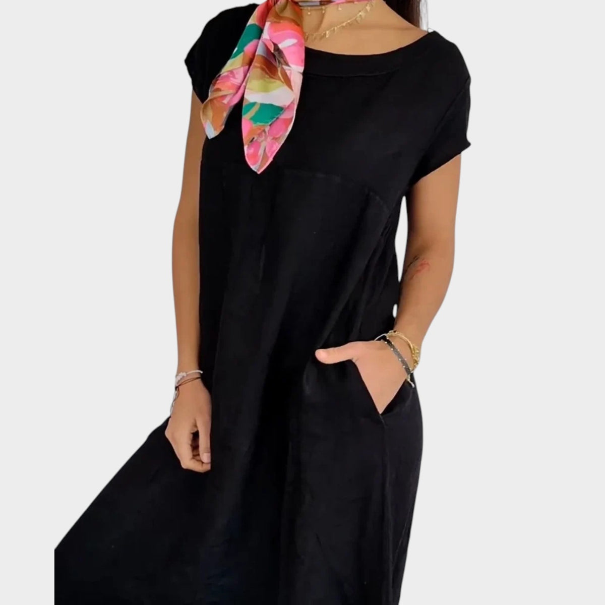 Women’s A-Line Dress with Short Sleeves and Side Pockets
