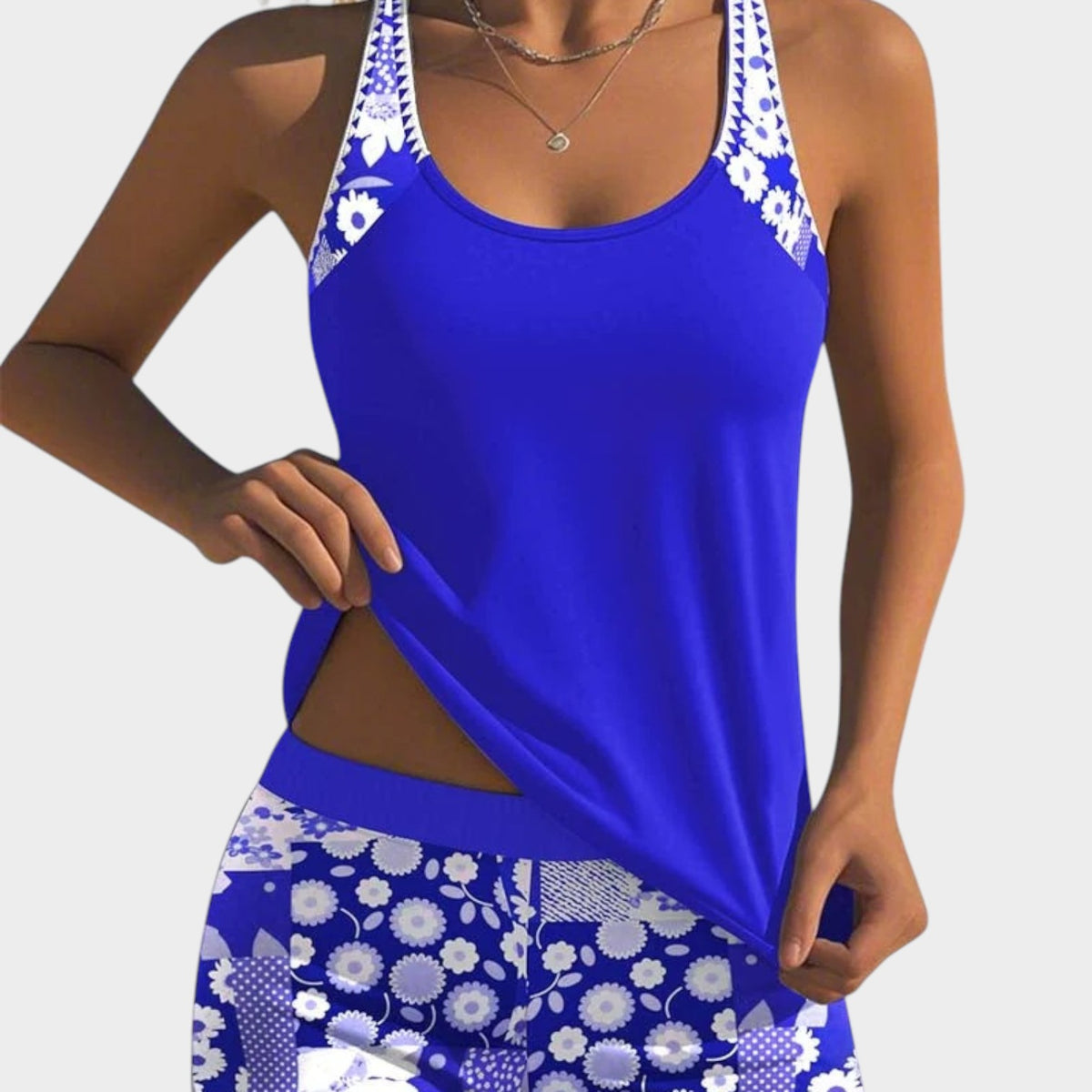 Women’s Tankini Set Sleeveless Top Printed Shorts Polyester Elastane