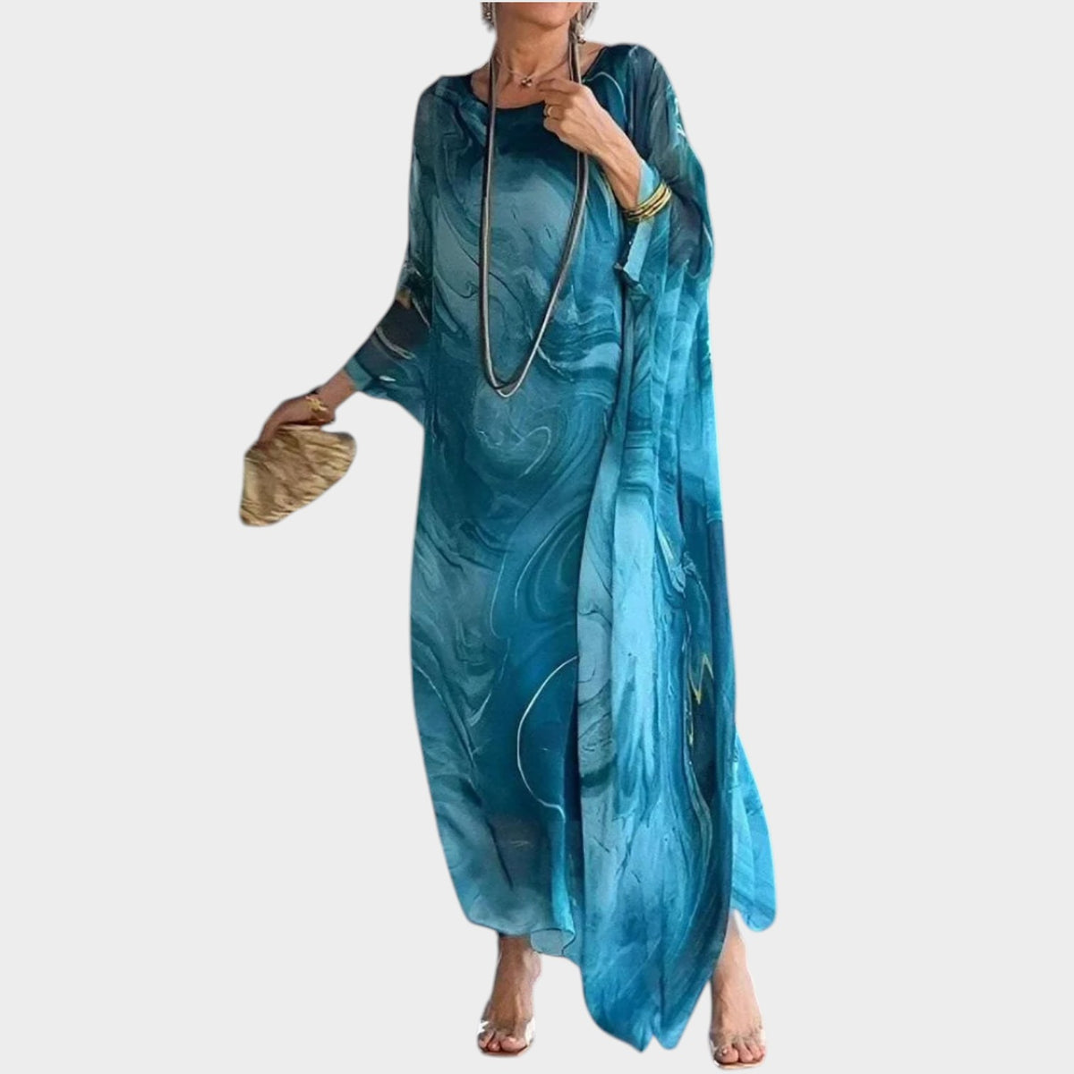 Women’s Long Sleeve Maxi Dress with Round Neck and Relaxed Fit