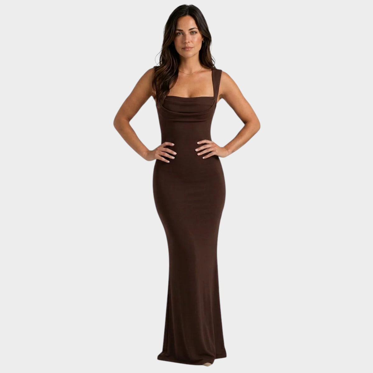 Women’s Maxi Dress with Square Neckline and Draped Bodice