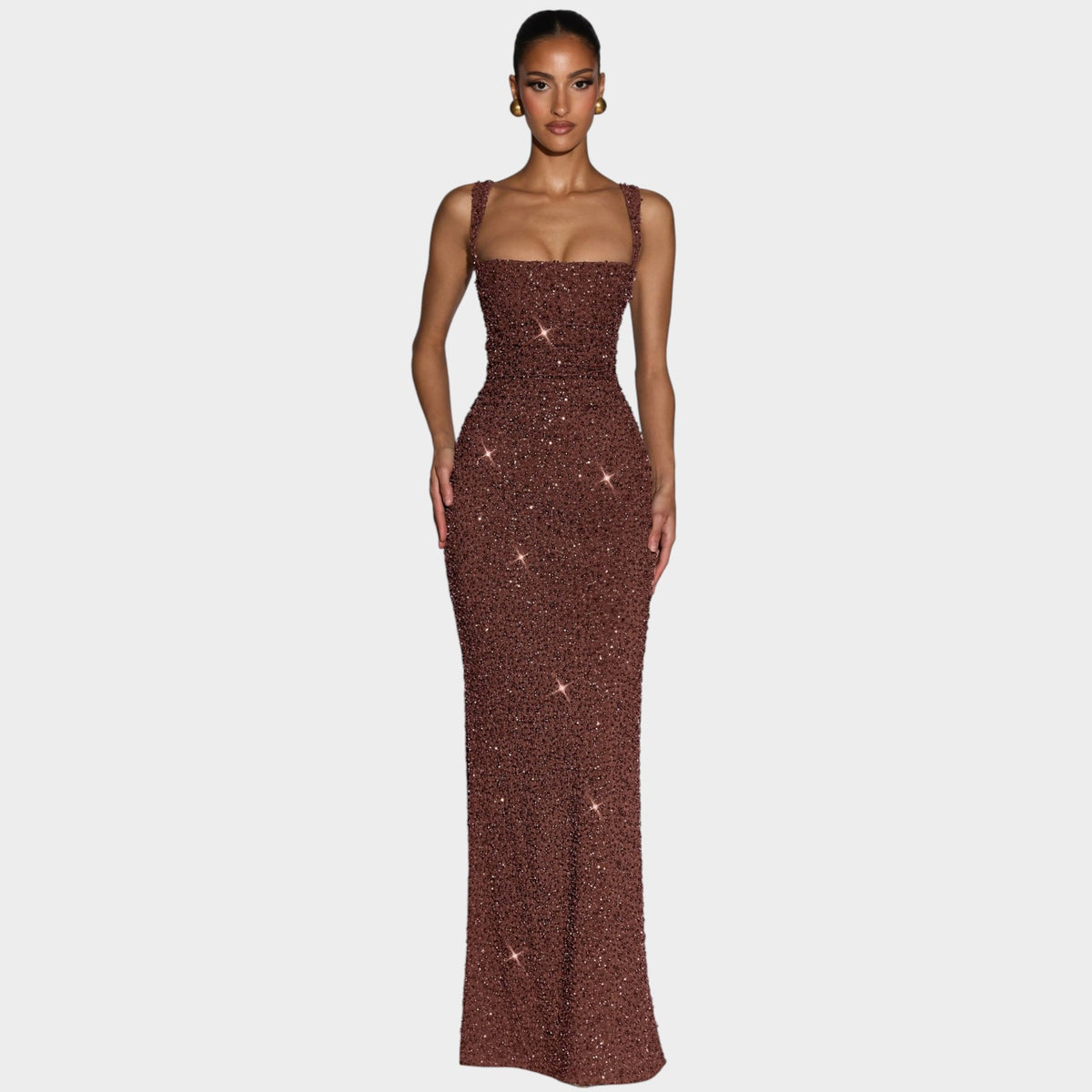 Women’s Sequin Maxi Dress with Square Neckline