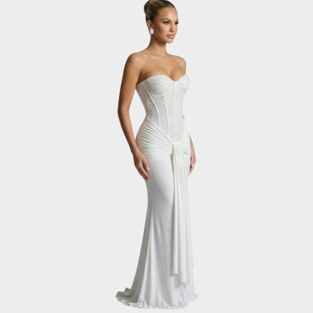 Women’s Strapless Sequin Maxi Dress with Draped Skirt