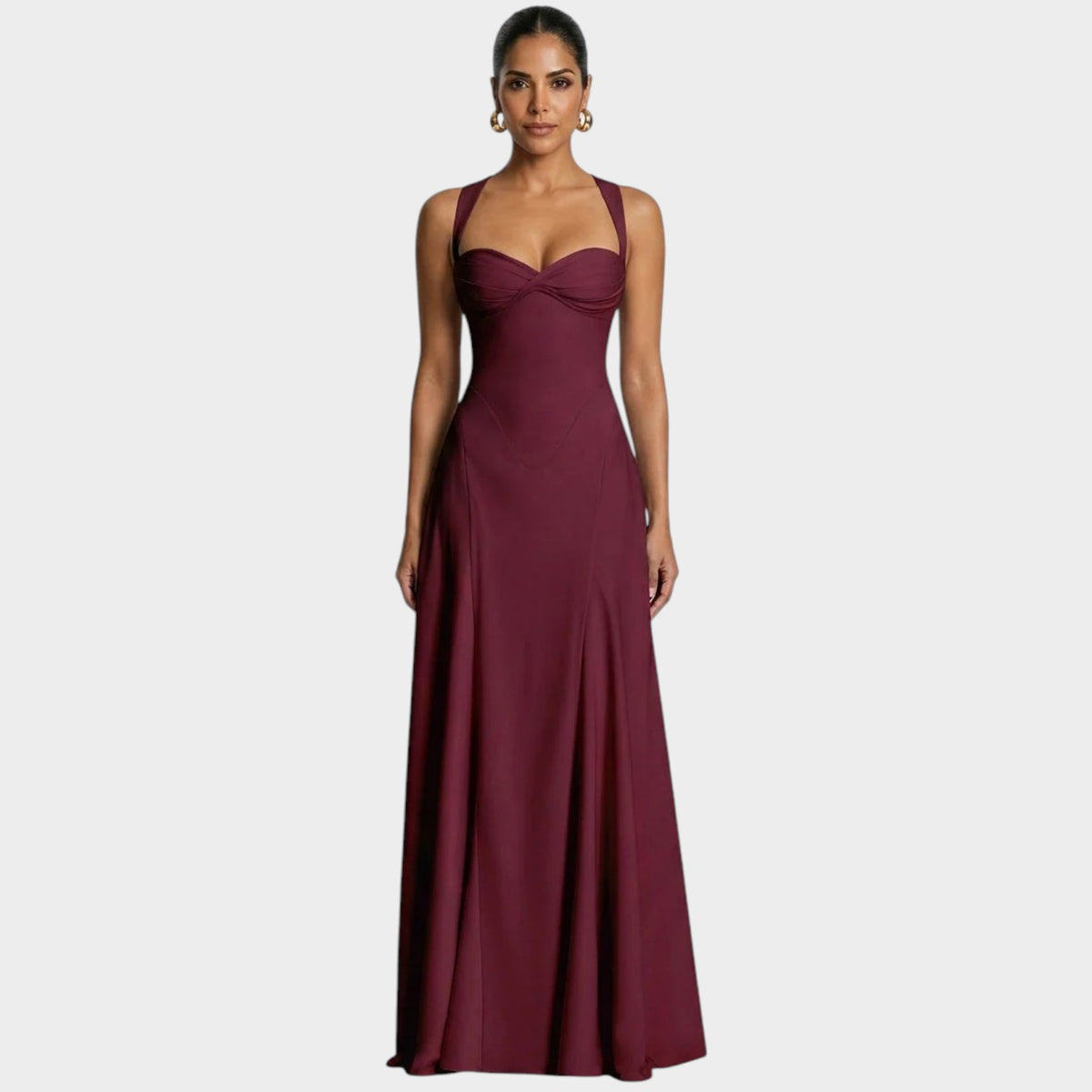 Women’s Sweetheart Neck Maxi Dress with Strappy Bodice, Flowing Skirt