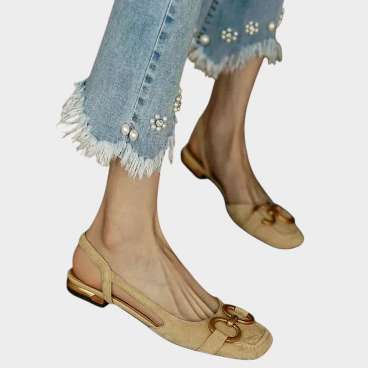 Women’s Leather Slingback Flats Buckle Detail Low Heel