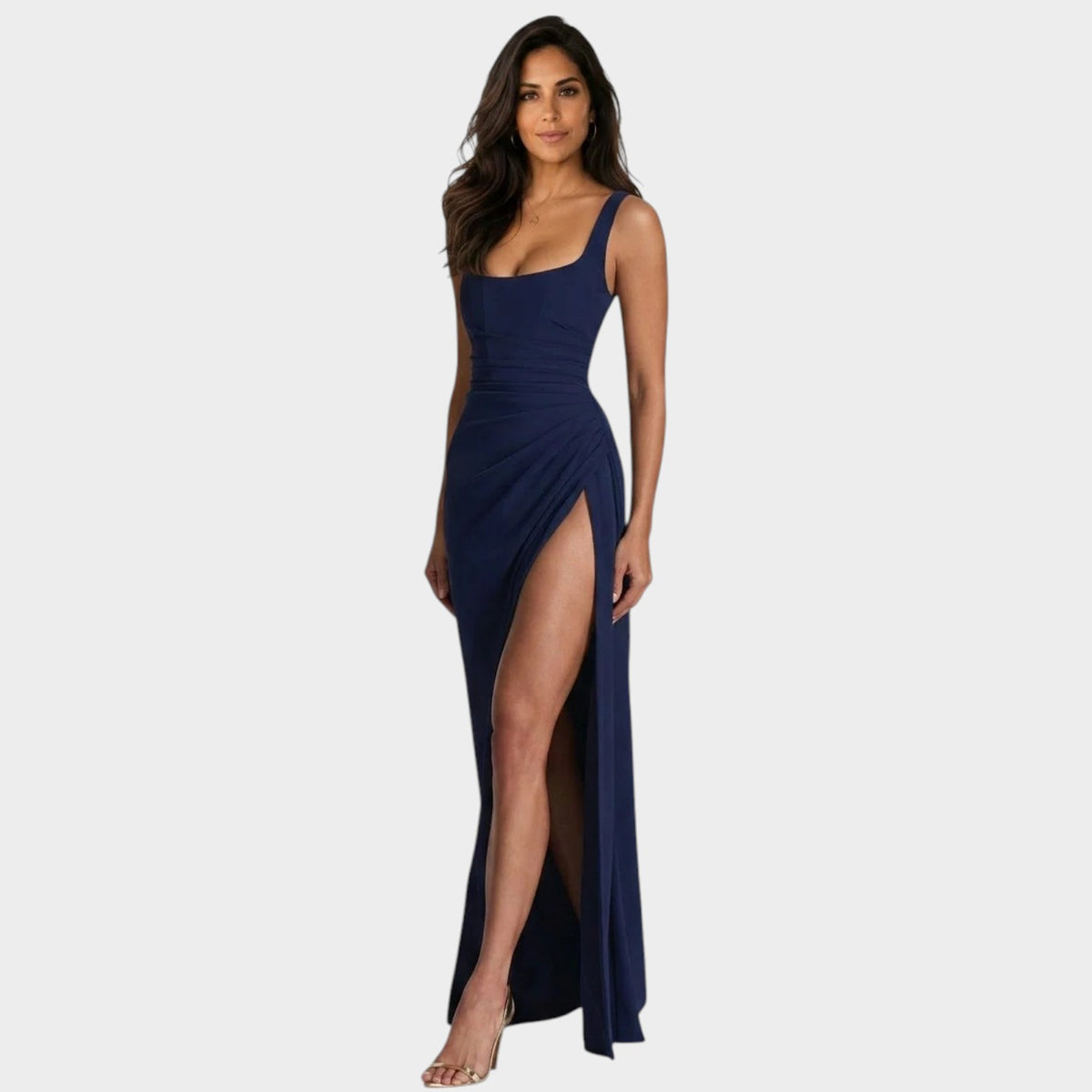 Women’s Square Neck Maxi Dress with Draped Waist