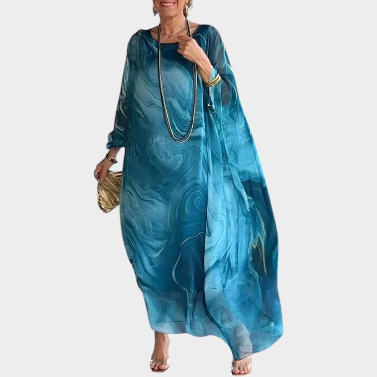 Women’s Long Sleeve Maxi Dress with Round Neck and Relaxed Fit