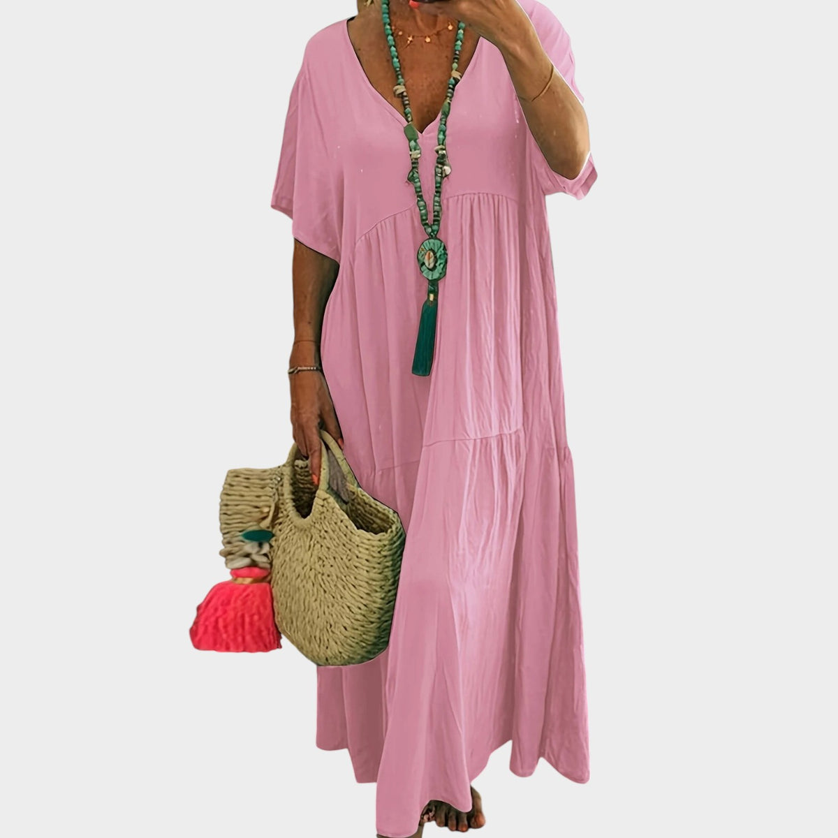 Women’s Plus Size Maxi Dress with V-Neck and Tiered Skirt