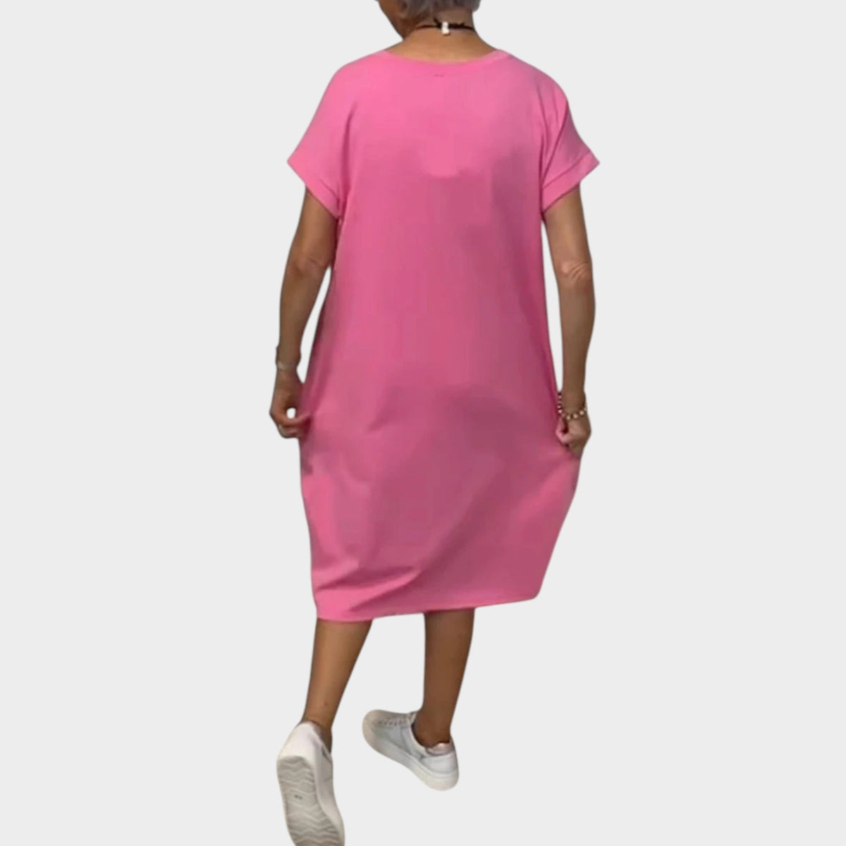 Women’s Loose Midi Dress Round Neck Short Sleeves Side Pockets Letter Print
