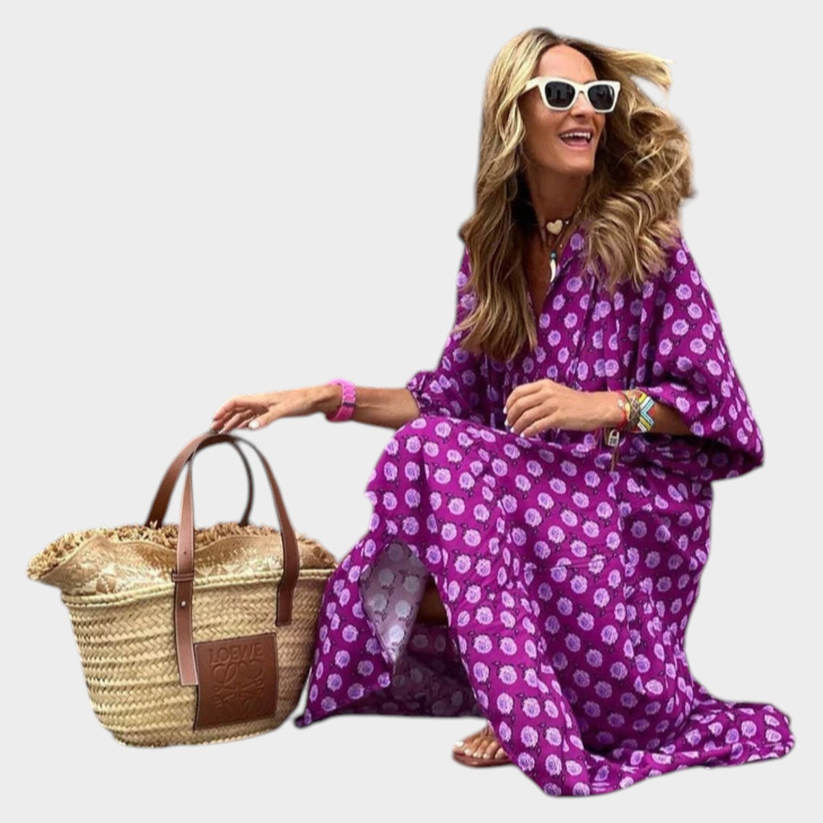 Women’s Polka Dot Maxi Dress with Boho Style and Regular Fit