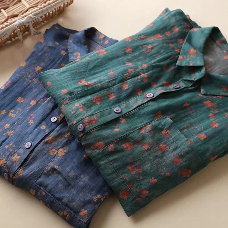 Annette™ | Floral Print Half-Placket Blouse