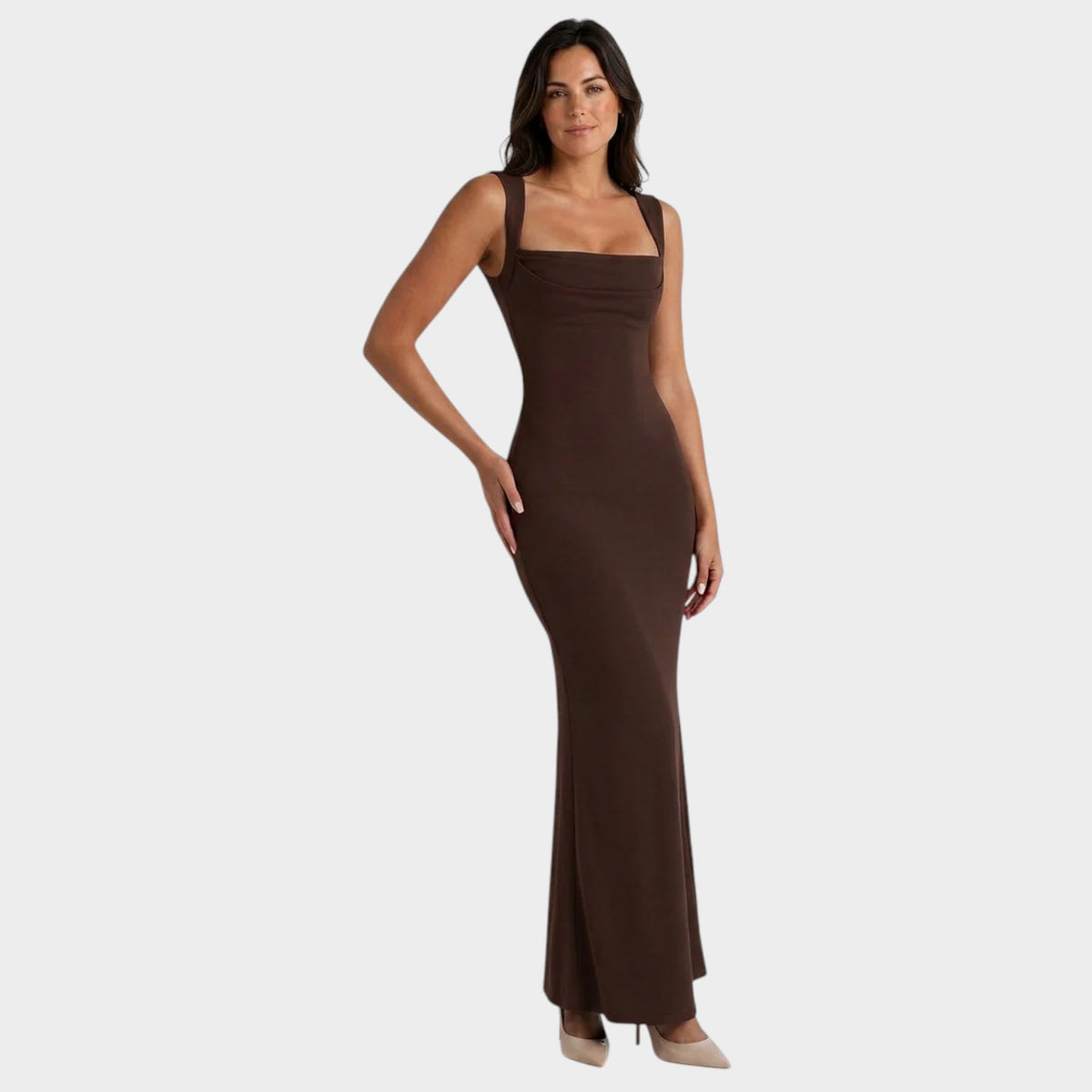Women’s Maxi Dress with Square Neckline and Draped Bodice