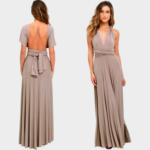 Women’s Convertible Maxi Wrap Dress with Deep V-Neck and Open Back