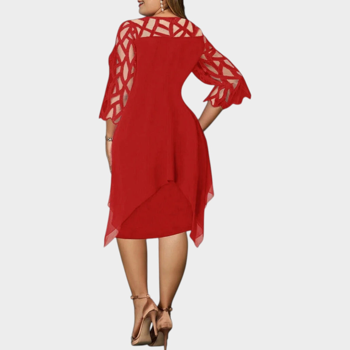 Women’s Plus Size Midi Dress with Cut-Out Sleeves and Asymmetrical Hem