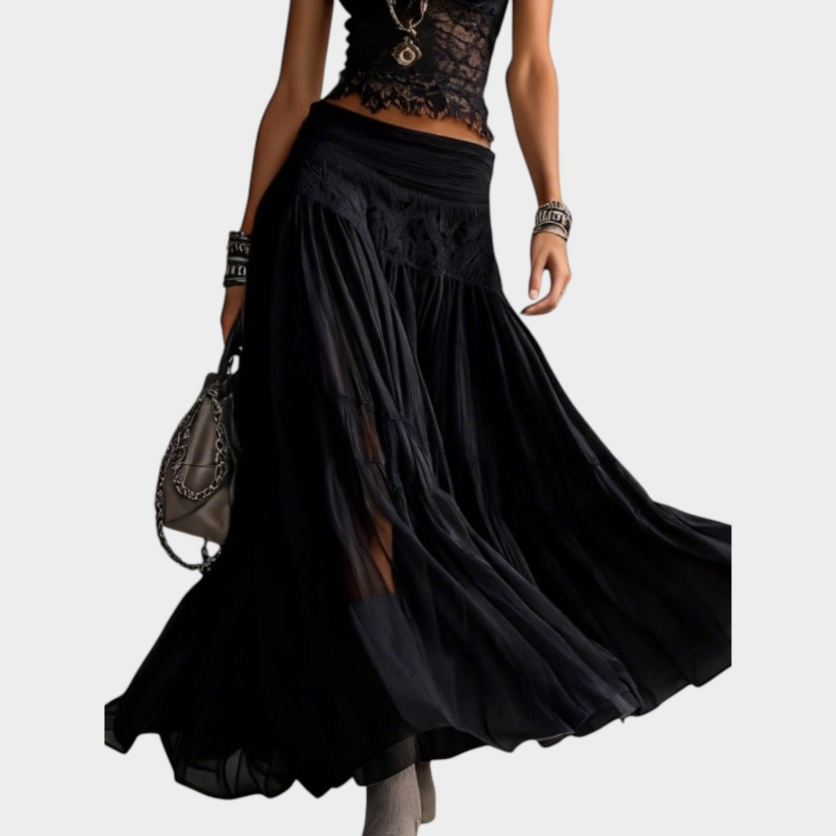 Women's Matching Set Sheer Lace Top & Maxi Skirt
