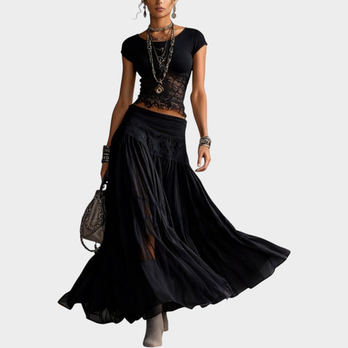 Women's Matching Set Sheer Lace Top & Maxi Skirt
