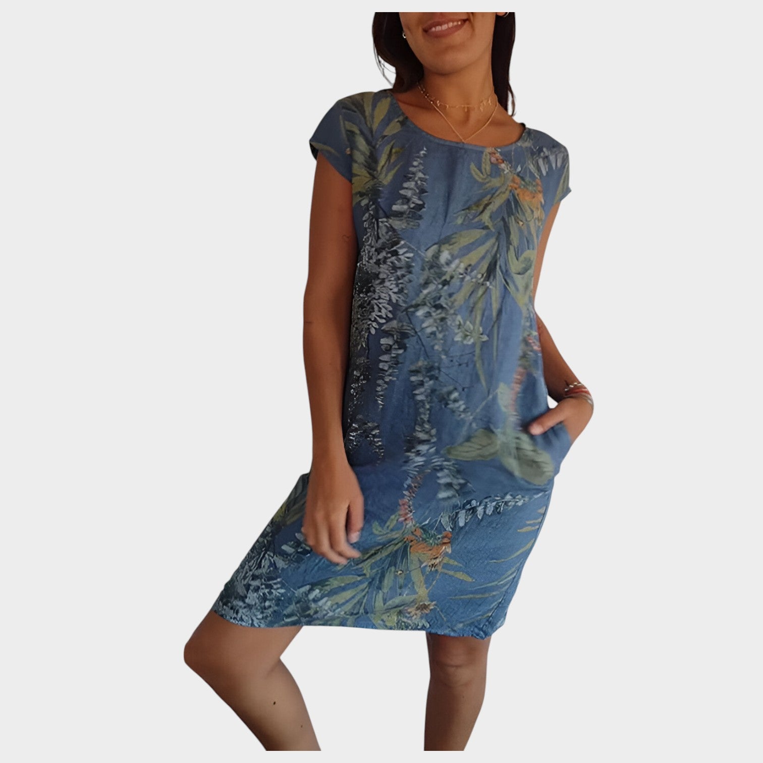 Floral Summer Knee Length Dress with Pockets