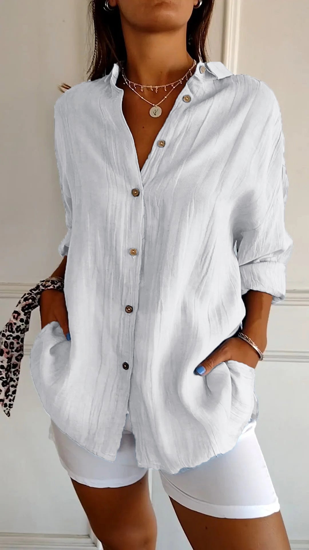 Azure | Oversized Long Sleeve Button-Down Shirt for Women