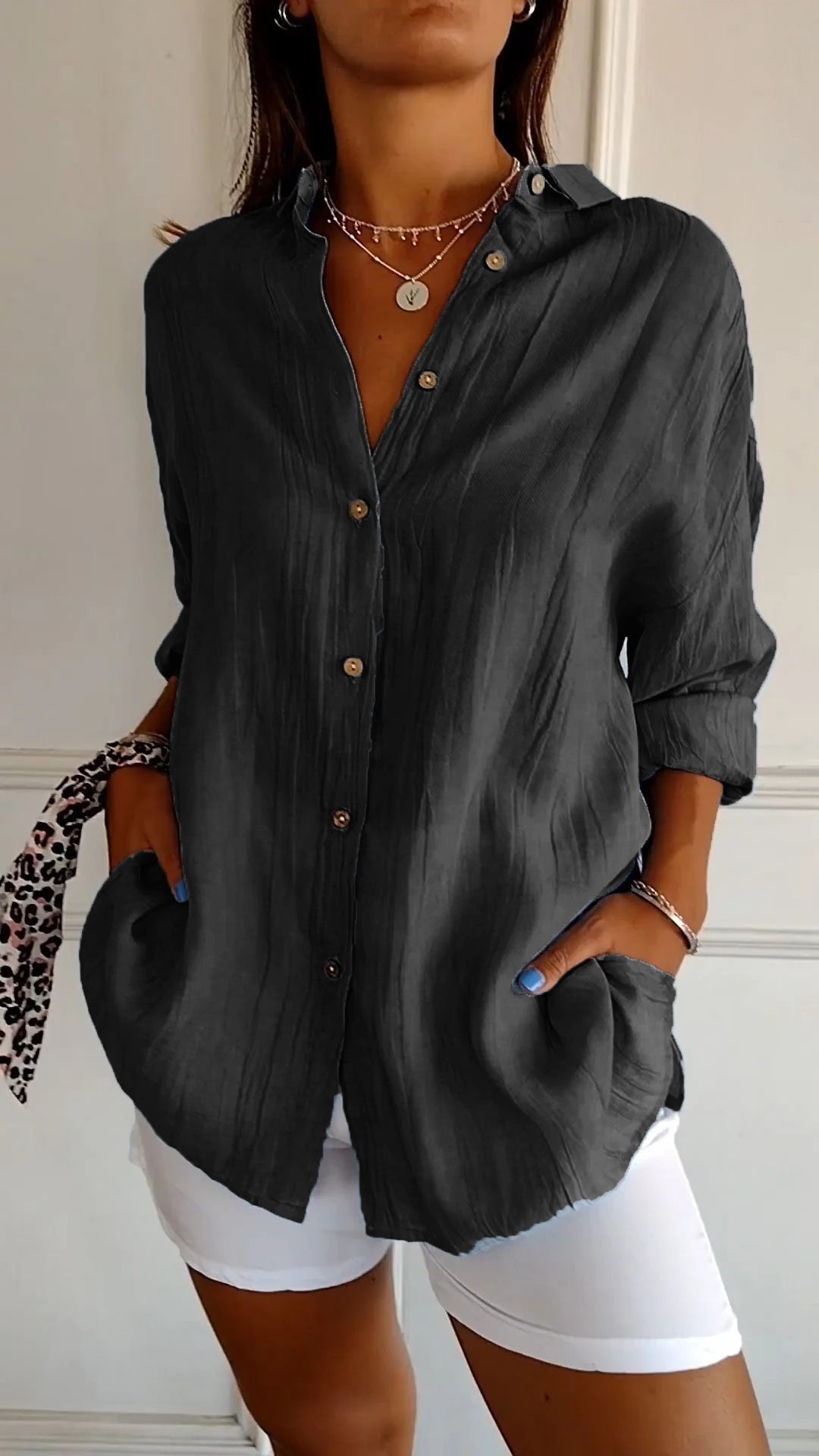 Azure | Oversized Long Sleeve Button-Down Shirt for Women