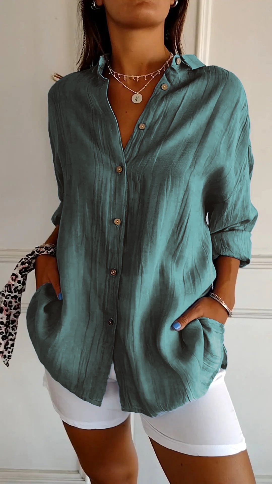 Azure | Oversized Long Sleeve Button-Down Shirt for Women